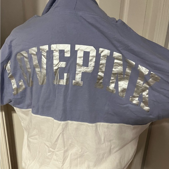 PINK Victoria’s Secret Woman’s Blue and White Hoodie - Picture 2 of 6